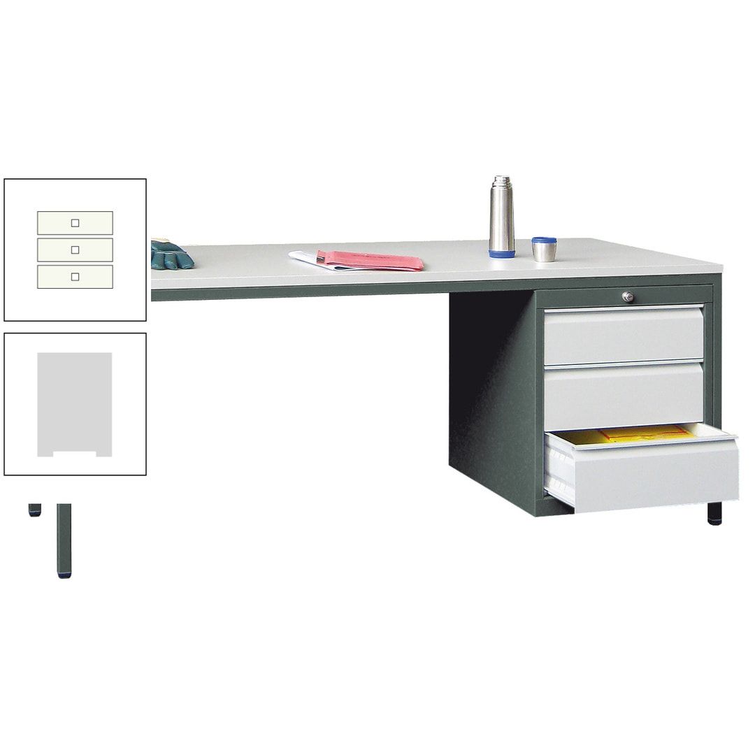 Meisterschreibtisch - 3 Schubladen 150 / 175 mm - 720 x 1.700 x 800 mm (HxBxT) - anthrazitgrau