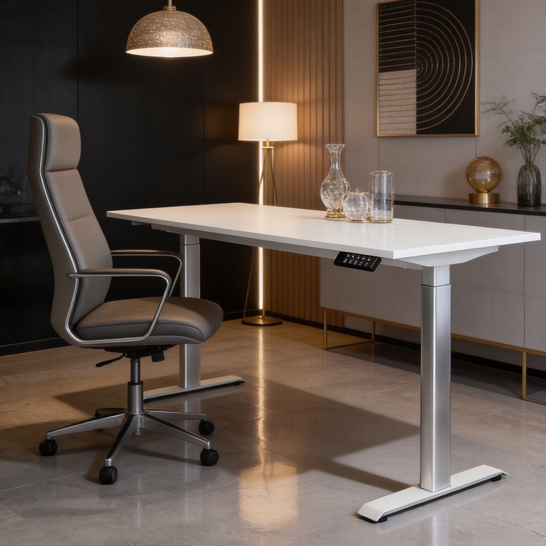 Schreibtisch, Elevate Basic, elektronisch höhenverstellbar, 730 - 1.230 x 1.200 x 800 mm (HxBxT), Gestell anthrazit, Dekor Ahorn