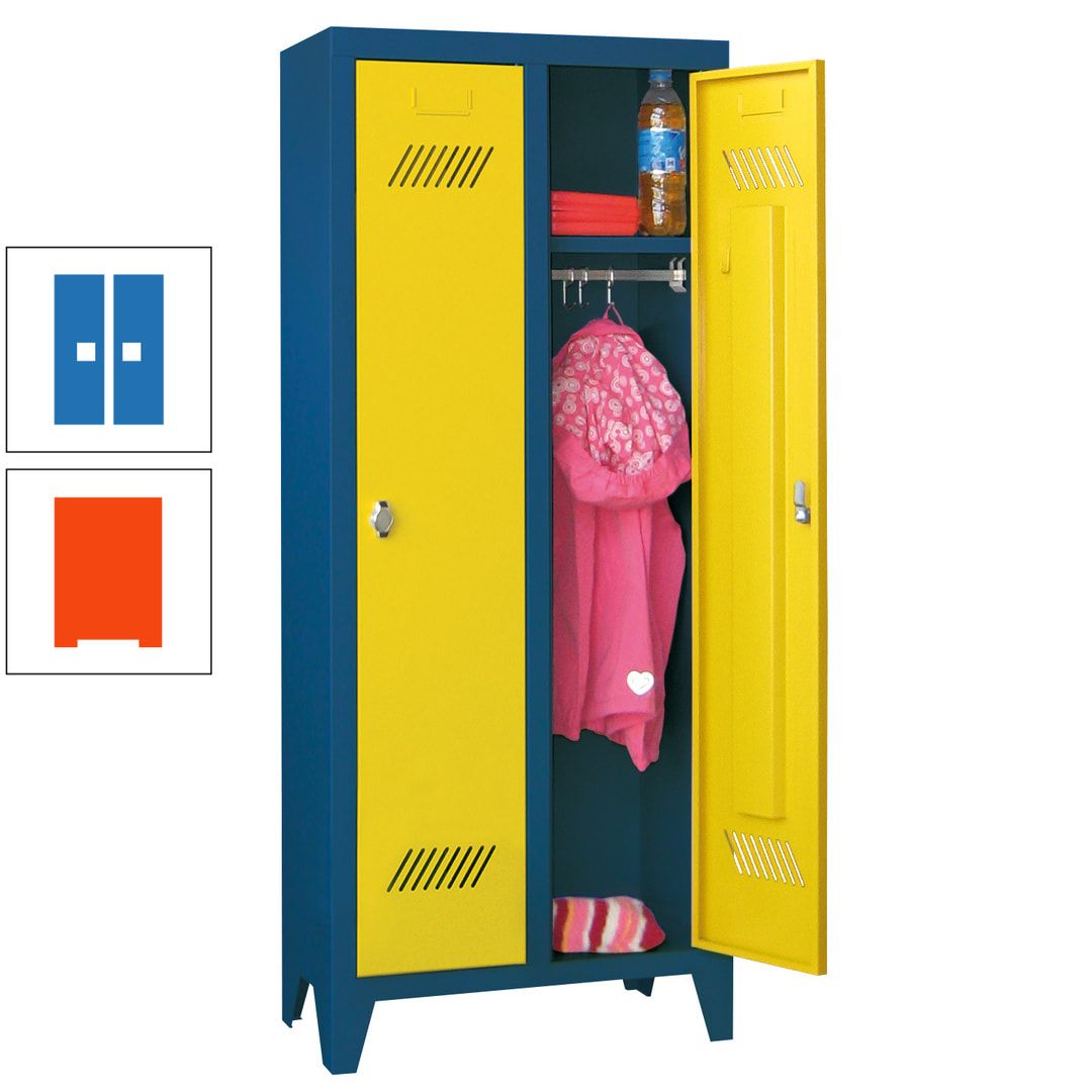 Spindschrank f. Kindergärten - mit Füßen - Höhe 1.300 mm - 2 Abteile a 250 mm - Zylinderschloss - anthrazitgrau