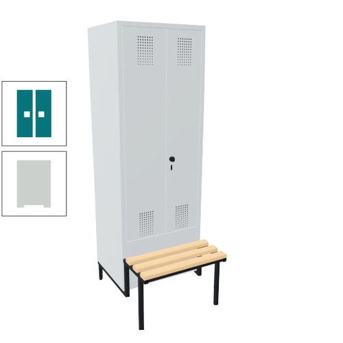 Doppel-Spind, Garderobenschrank, Buche Sitzbank integriert, 2 Abteile a 400 mm, Korpus anthrazitgrau, Tür anthrazitgrau, 1.850 x 800 x 815 mm (HxBxT)