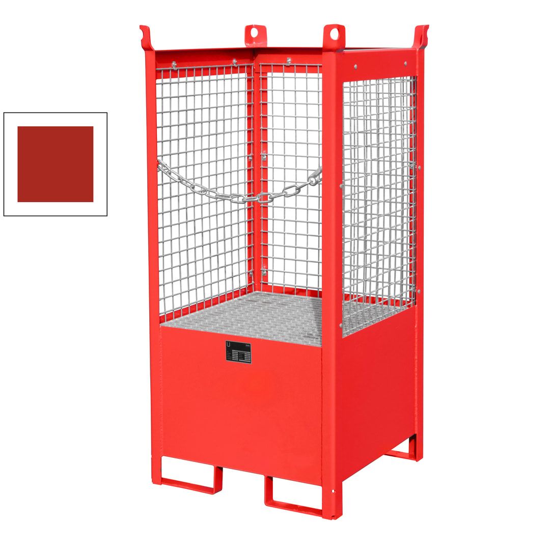 Fass-Stapelpalette - für 1 x 200-l-Fass - Volumen 210 l - 1.590 x 760 x 760 mm (HxBxT) - Drahtgitterwände - feuerrot