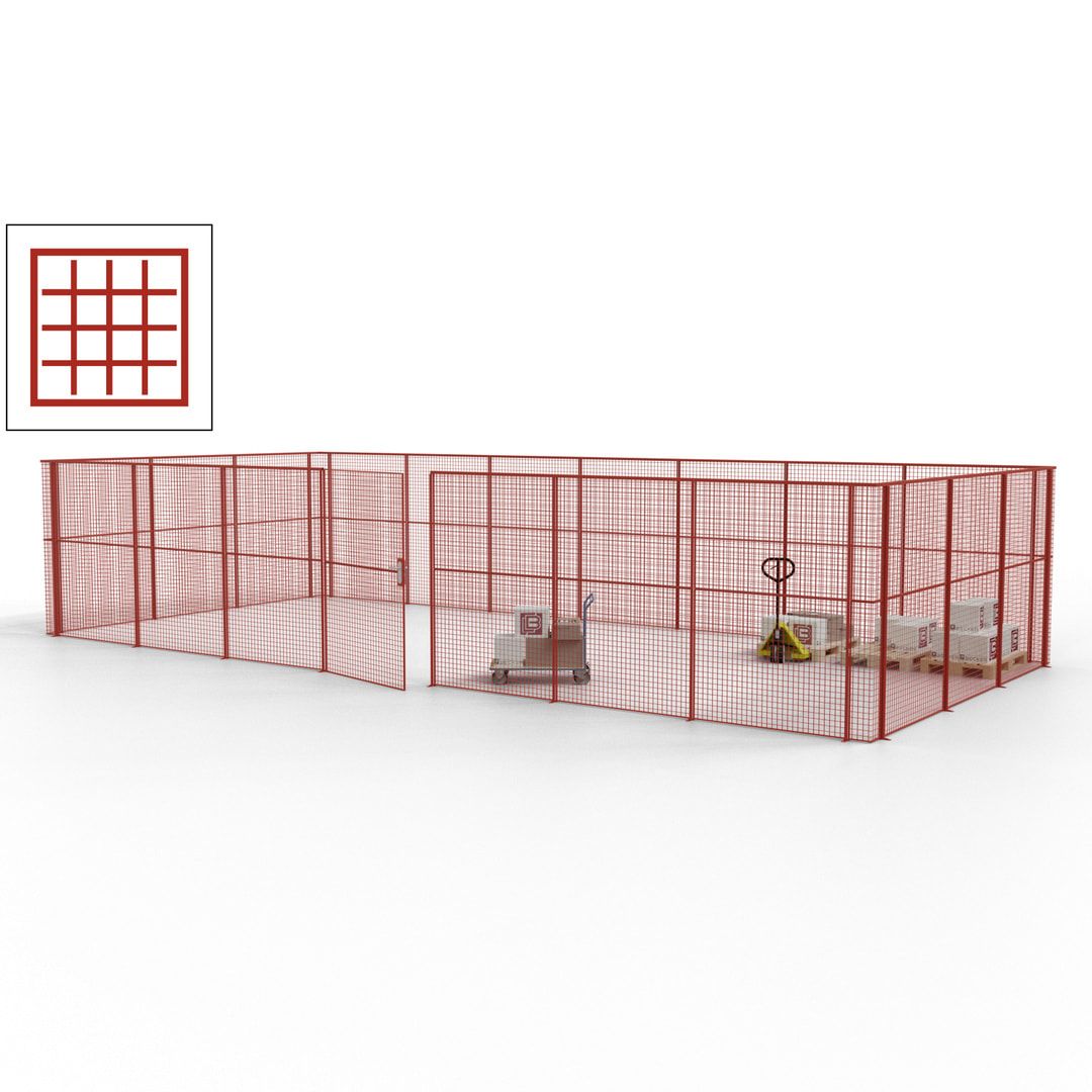 Hallentrennwand - Flügeltür, Gitter - 19 Gitterwände - 2.200 x 10.900 x 4.900 mm (HxBxT) - Perlweiß/reinorange