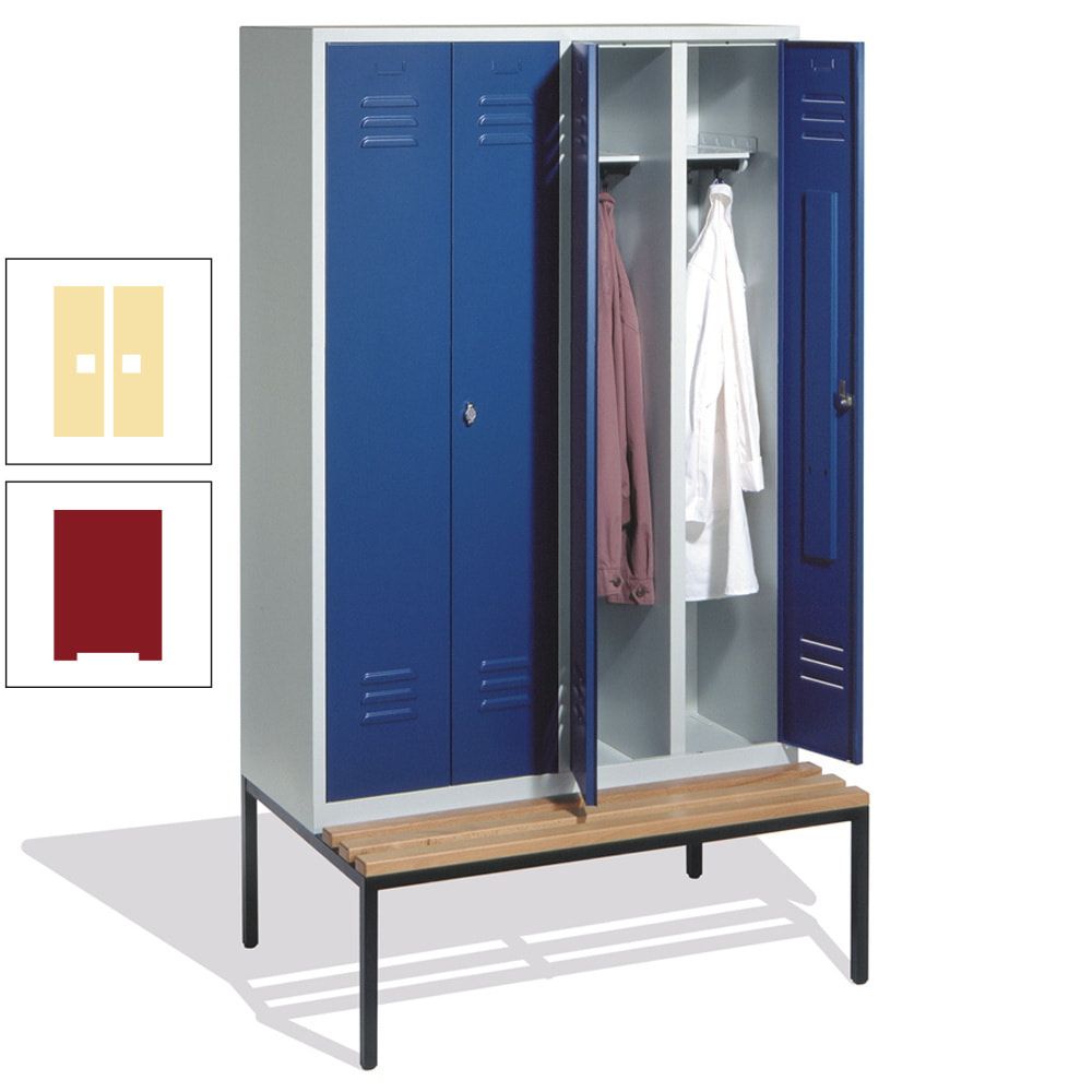 Doppel-Spindschrank, Buche Sitzbank untergebaut, 4 Abteile a 300 mm, Korpus lichtgrau, Tür anthrazitgrau, 2.090 x 1.190 x 815 mm (HxBxT)