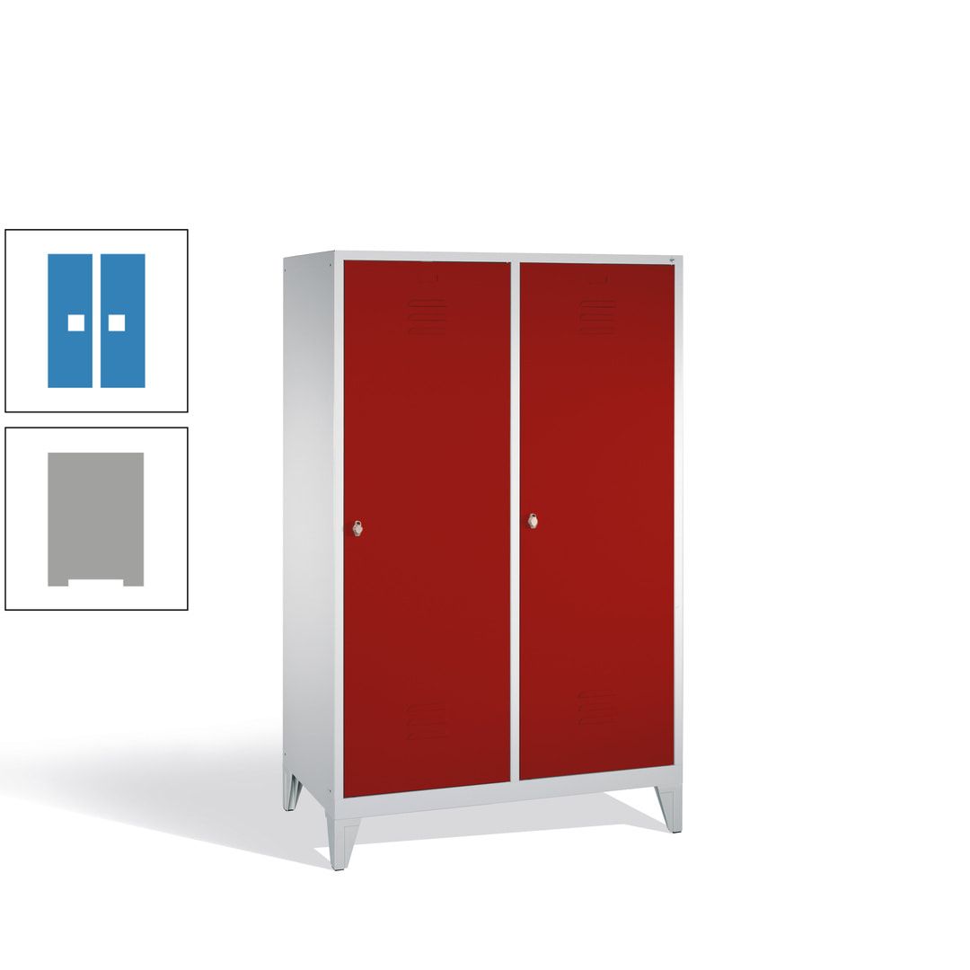 Doppel-Spind mit 2 Großtüren, Garderobenschrank mit Füßen, 4 Abteile a 300 mm, Korpus anthrazitgrau, Tür anthrazitgrau, 1.850 x 1.190 x 500 mm (HxBxT)