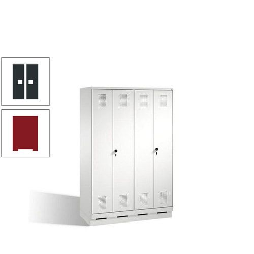 Doppel-Spind, Doppeltüren, Garderobenschrank mit Sockel, 4 Abteile a 300 mm, Korpus anthrazitgrau, Tür anthrazitgrau, 1.800 x 1.200 x 500 mm (HxBxT)
