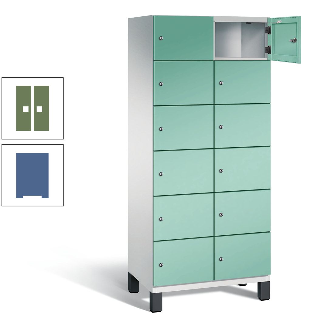 Fächerschrank, Stahlschrank, 12 Fächer, Türöffnungsbegrenzer, Füße, 1.980 x 800 x 525 mm (HxBxT), Korpus anthrazitgrau, Front anthrazitgrau