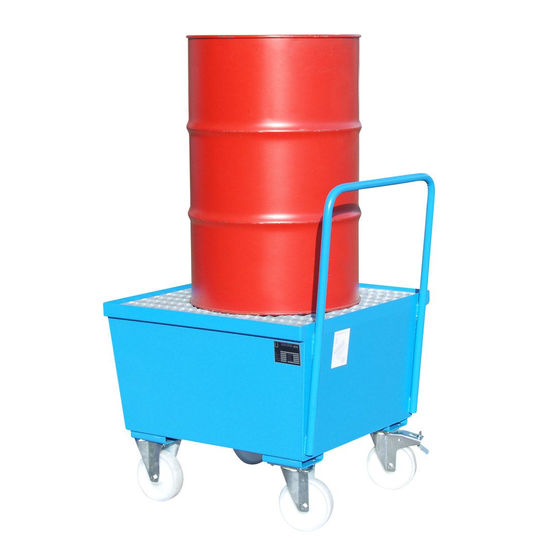 Auffangwanne - 215 l - für 1 x 200-l-Fass - Rollen - Griff - feuerrot