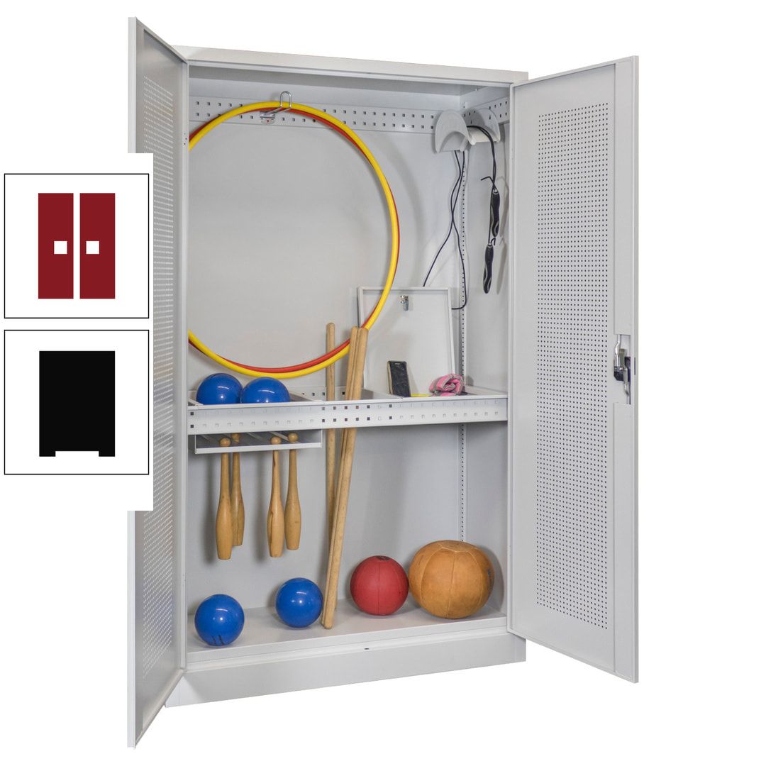 Sportschrank - Lochfeldtüren - Variante 1 - 1.950x1.200x500 mm (HxBxT) - anthrazitgrau