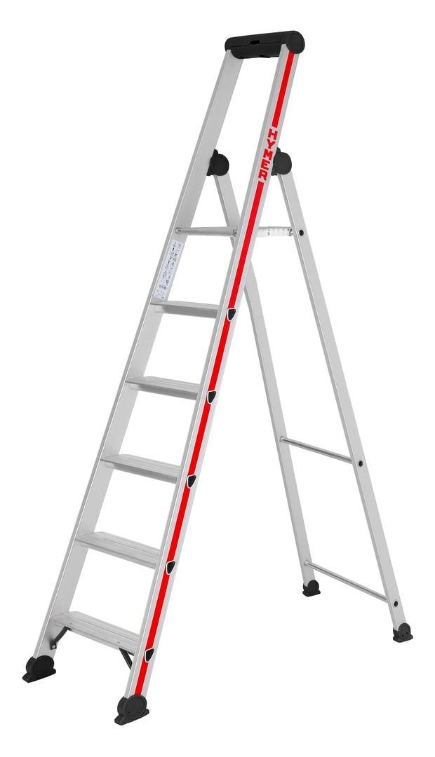 Einseitige Stufenstehleiter - zuklappbare Ablageschale mit Eimerhaken - rutschfester Stand - Aluleiter - 1.370 mm