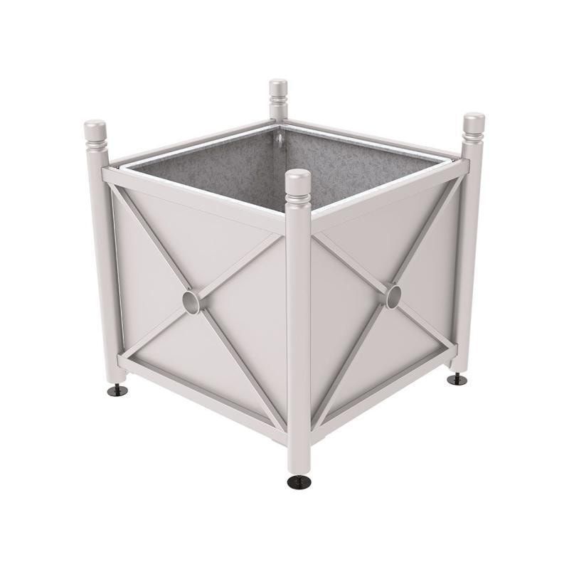 Pflanzbehälter, fvz.Stahl, innen feuerverzinkt, Verladungsgriffe, verstellbare Füße, Kopf Agora, 900 x 1.000 x 1.000 mm (HxBxT), enzianblau