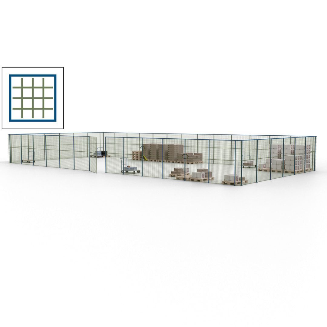 Maschinen Schutzgitter - Hallentrennwand - Sicherheitszaun - Tür - 57 m - 2.200 x 19.900 x 9.400 mm (HxBxT) - enzianblau