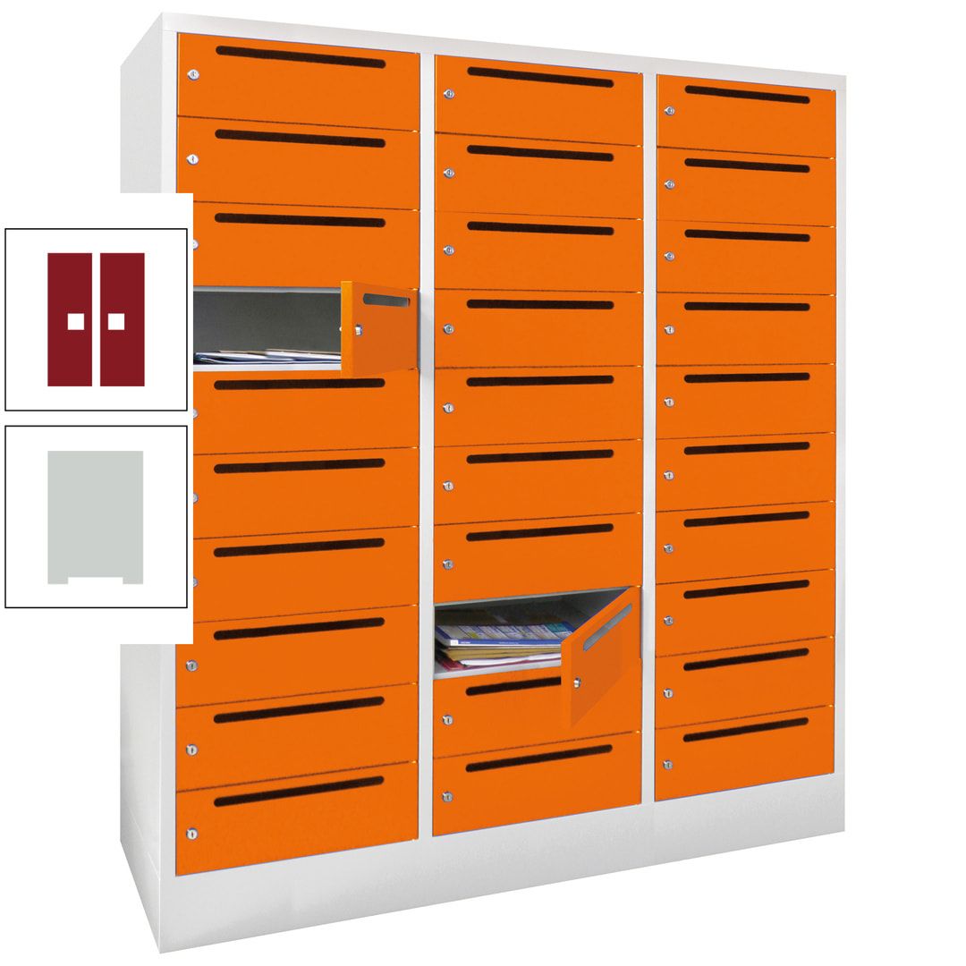 Postverteilerschrank, Schließfachschrank, 3 Abteile a 40 cm, 30 Fächer, 1.850 x 1.200 x 500 mm (HxBxT), Korpus anthrazitgrau, Front anthrazitgrau
