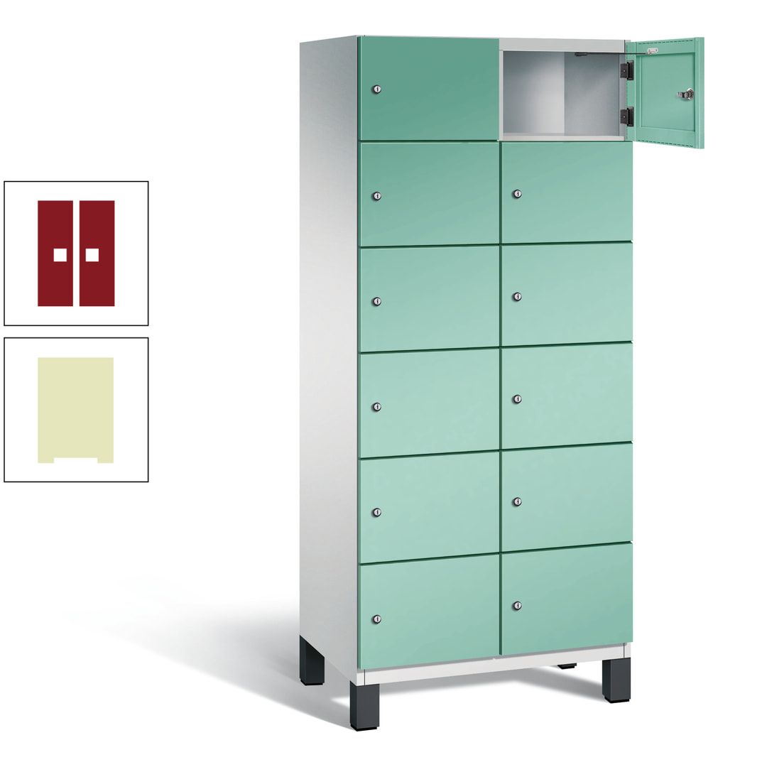Fächerschrank, Stahlschrank, 12 Fächer, Türöffnungsbegrenzer, Füße, 1.980 x 800 x 525 mm (HxBxT), Korpus anthrazitgrau, Front anthrazitgrau