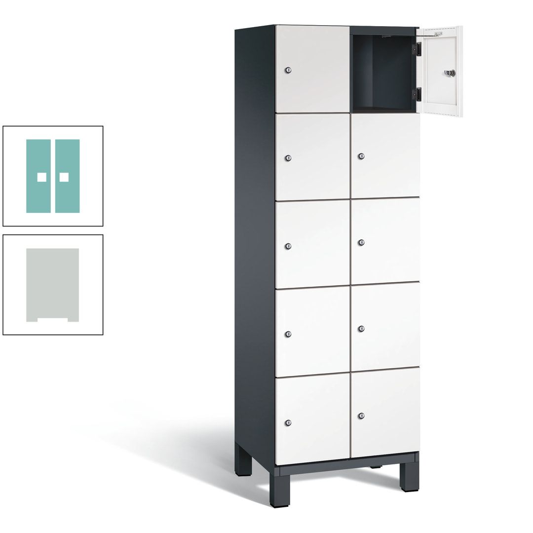 Fächerschrank, Stahlschrank, 10 Fächer, Türöffnungsbegrenzer, Füße, 1.980 x 600 x 525 mm (HxBxT), Korpus anthrazitgrau, Front anthrazitgrau