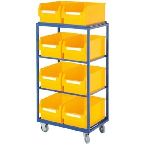 Kommissionierwagen für Sichtlagerkästen, Traglast 230 kg, Ladefläche 480 x 645 mm, 4 Etagen, Farbe enzianblau