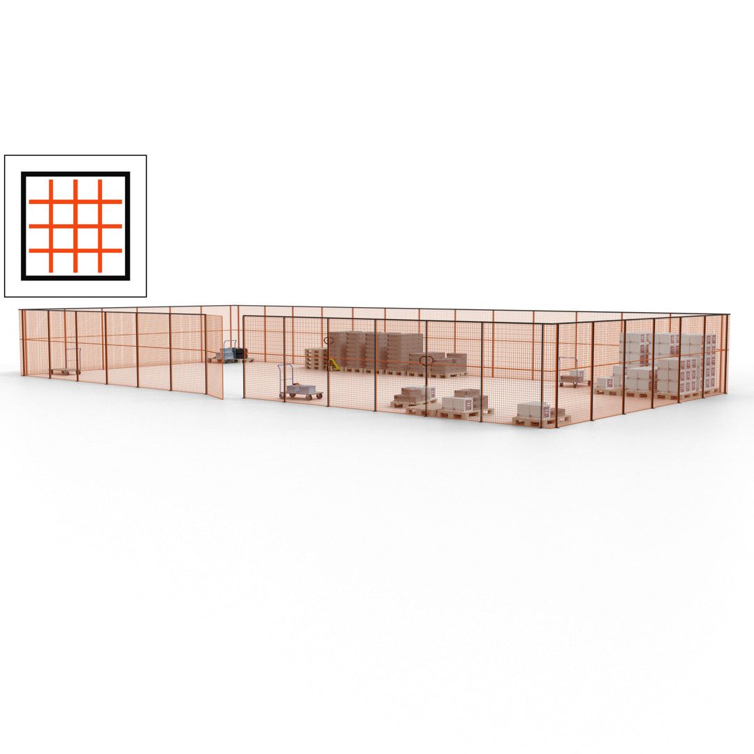Maschinen Schutzgitter - Hallentrennwand - Sicherheitszaun - Tür - 57 m - 2.200 x 19.900 x 9.400 mm (HxBxT) - enzianblau