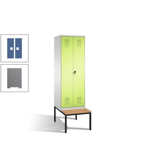 Doppel-Spind, Garderobenschrank, Buche Sitzbank untergebaut, 2 Abteile a 300 mm, Korpus anthrazitgrau, Tür anthrazitgrau, 2.090 x 600 x 815 mm (HxBxT)