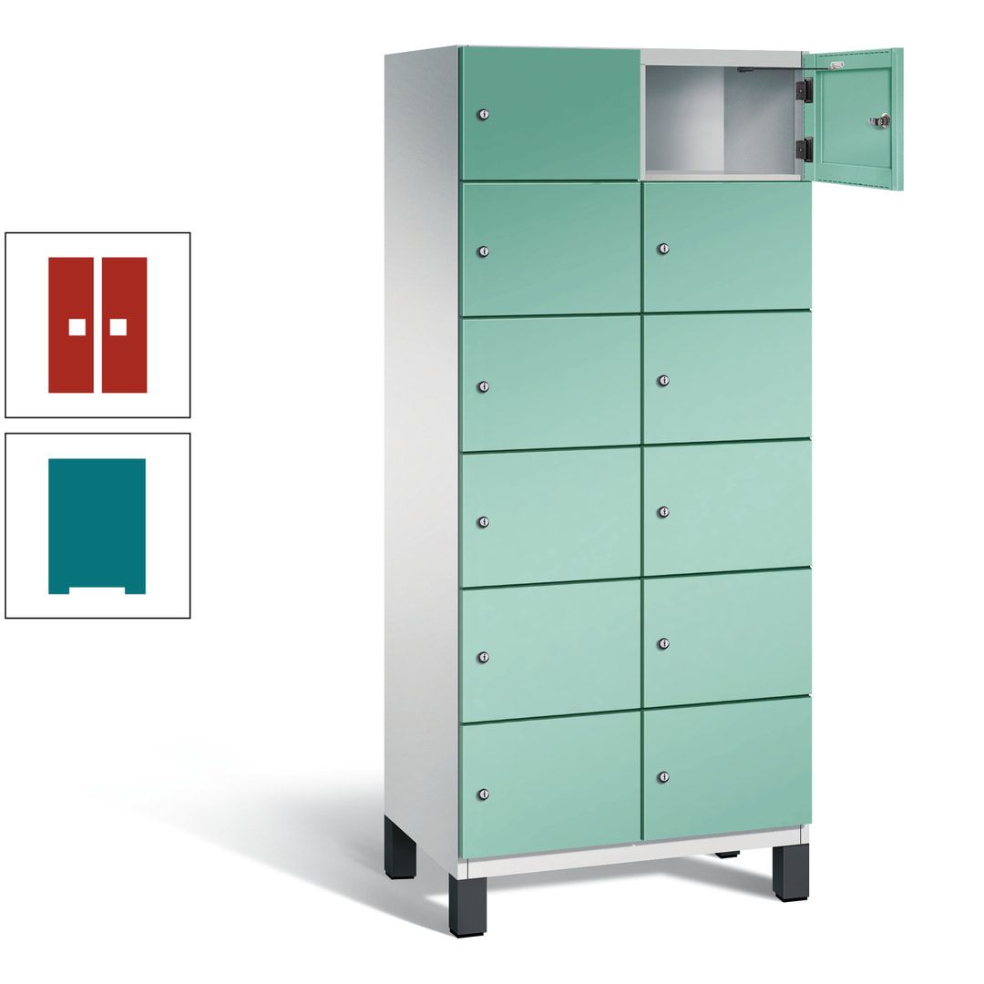 Fächerschrank, Stahlschrank, 12 Fächer, Türöffnungsbegrenzer, Füße, 1.980 x 800 x 525 mm (HxBxT), Korpus anthrazitgrau, Front anthrazitgrau