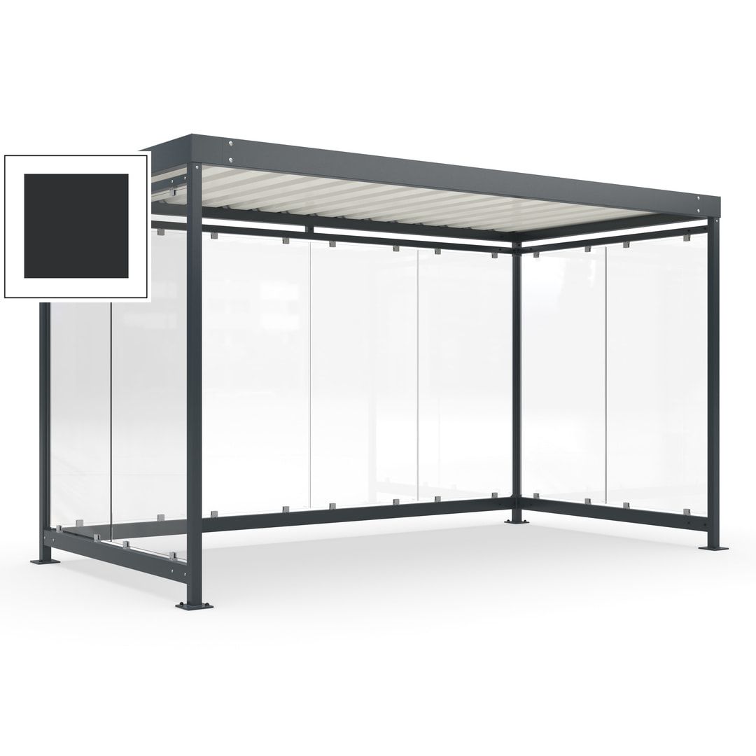 Fahrradunterstand, Fahrgastunterstand, Bushaltestelle, Bausatz, 12-13 Personen, 2.510 x 4.195 x 2.165 mm (HxBxT), 8 Wände, Achatgrau