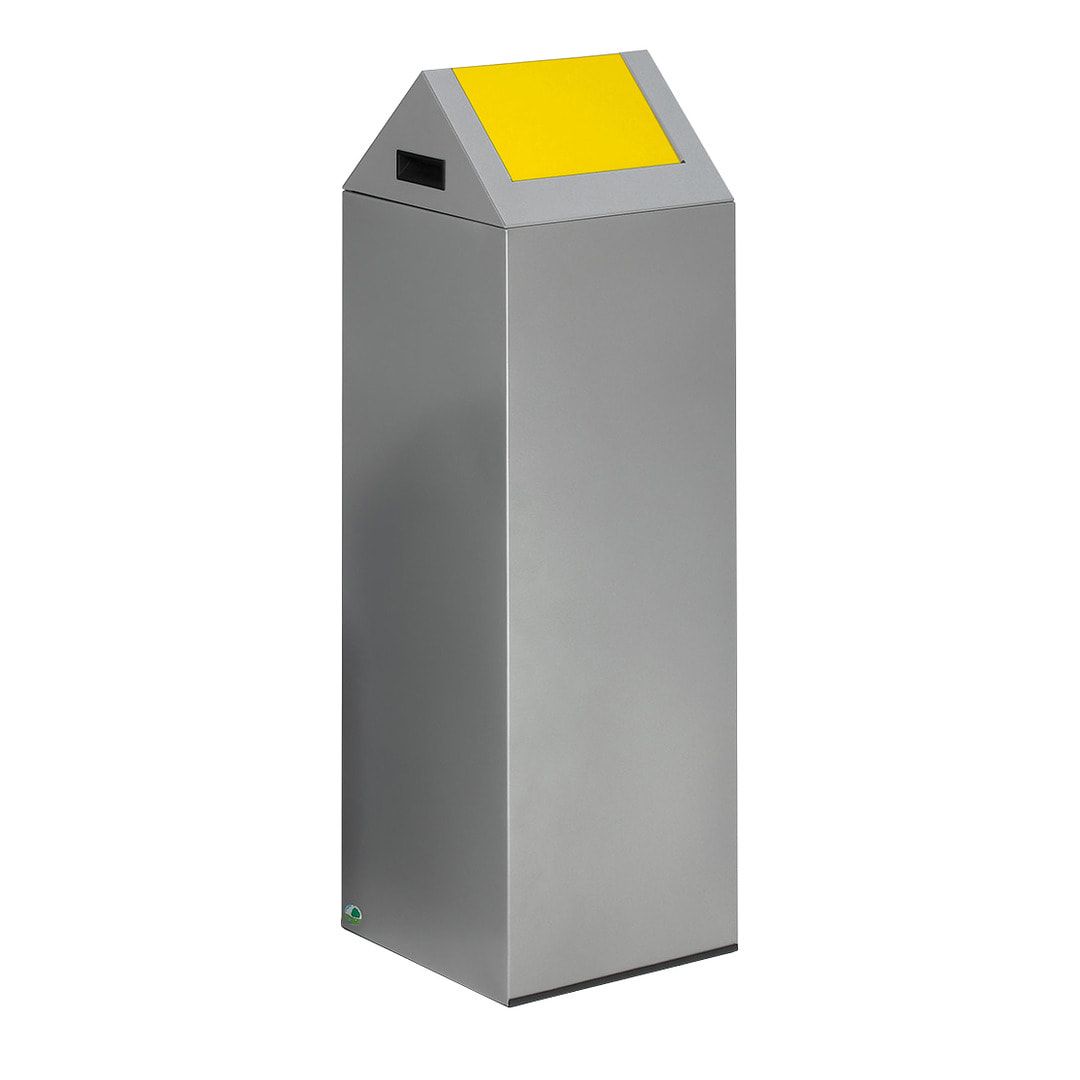 Selbstlöschender Wertstoffsammler - Kopfteil rund - 43 l - antik-silber/blau - Höhe 600 mm - Abfallbehälter