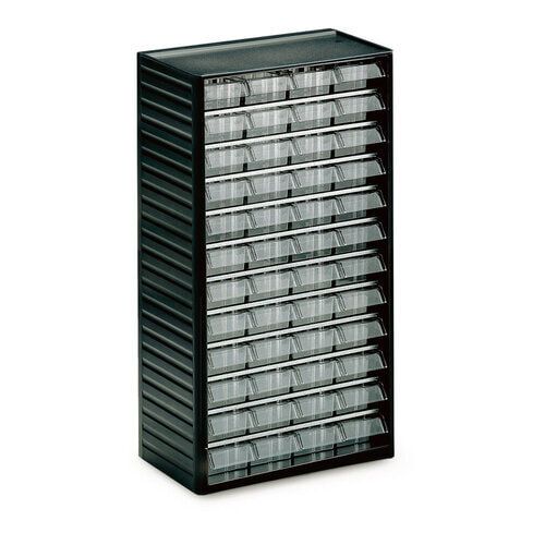Kleinteilemagazin, 550 x 310 x 180 mm (HxBxT), Gehäuse anthrazitgrau, Schubladen glasklar, 24 Schubladen, Größe 138 x 37 mm (BxH)