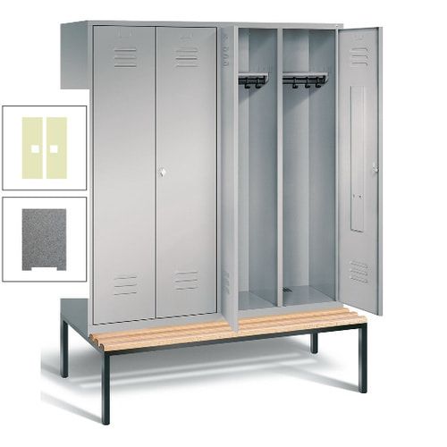 Doppel-Spindschrank, Buche Sitzbank untergebaut, 4 Abteile a 400 mm, Korpus lichtgrau, Tür anthrazitgrau, 2.090 x 1.590 x 815 mm (HxBxT)