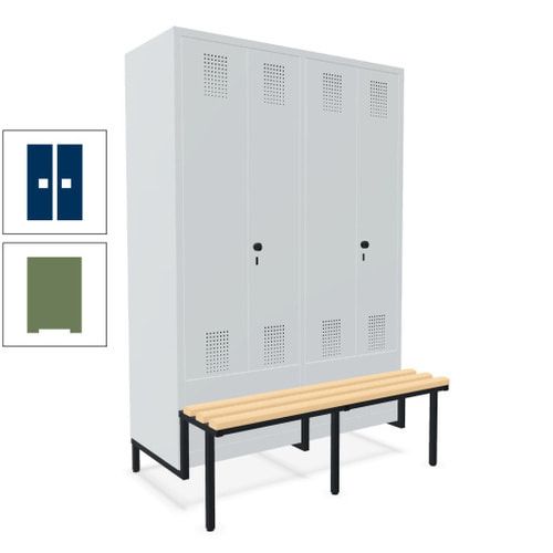 Doppel-Spind, Garderobenschrank, Buche Sitzbank integriert, 4 Abteile 300 mm, Korpus anthrazitgrau, Tür anthrazitgrau, 1.850 x 1.200 x 815 mm (HxBxT)