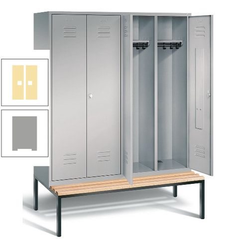 Doppel-Spindschrank, Buche Sitzbank untergebaut, 4 Abteile a 400 mm, Korpus lichtgrau, Tür anthrazitgrau, 2.090 x 1.590 x 815 mm (HxBxT)