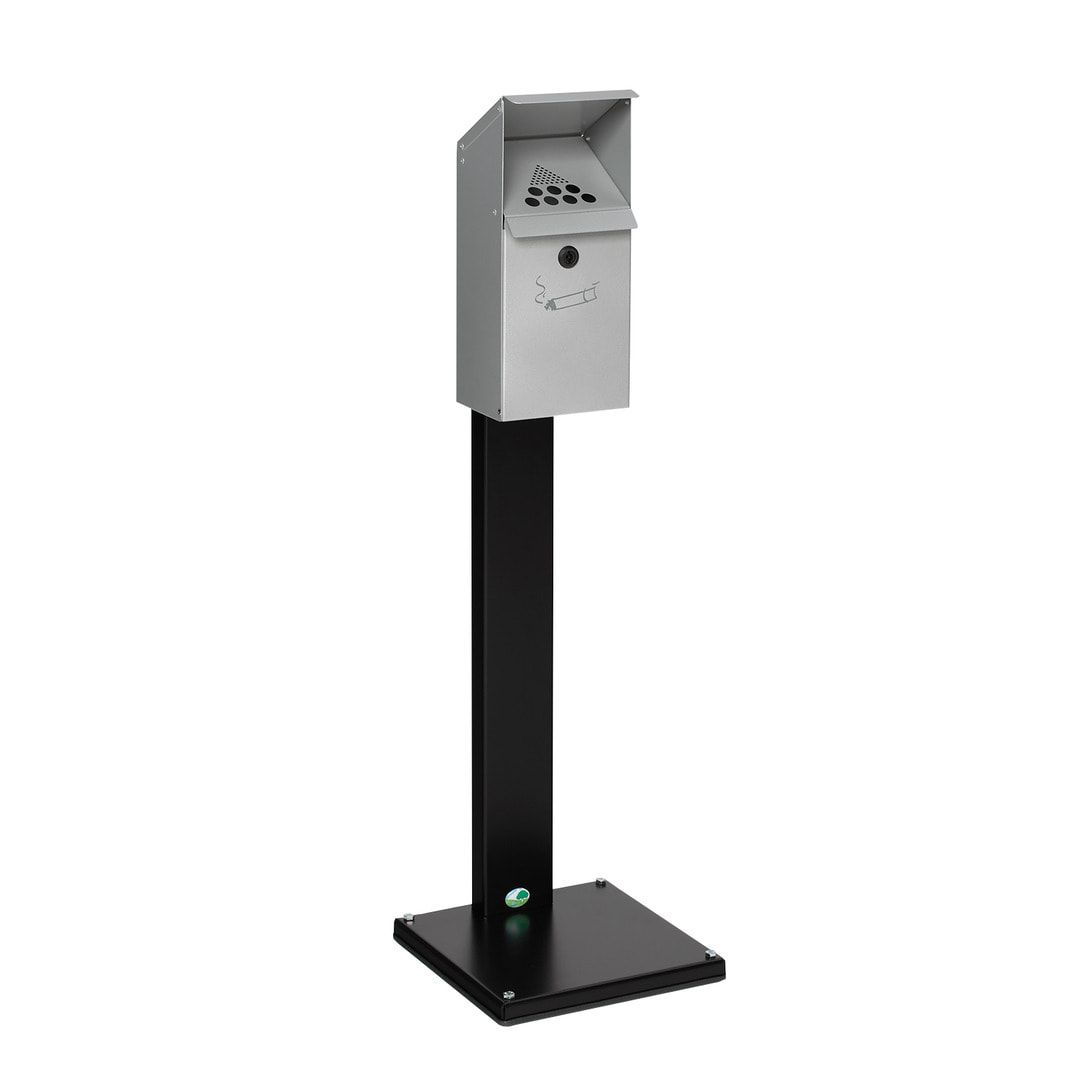 Standaschenbecher mit Schutzdach, 4 l Volumen, Standascher, 1.100 x 310 x 310 mm (HxBxT), Ascher, Turmaschenbecher, Antik-silber