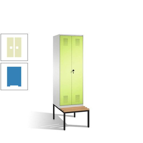 Doppel-Spind, Garderobenschrank, Buche Sitzbank untergebaut, 2 Abteile a 300 mm, Korpus anthrazitgrau, Tür anthrazitgrau, 2.090 x 600 x 815 mm (HxBxT)