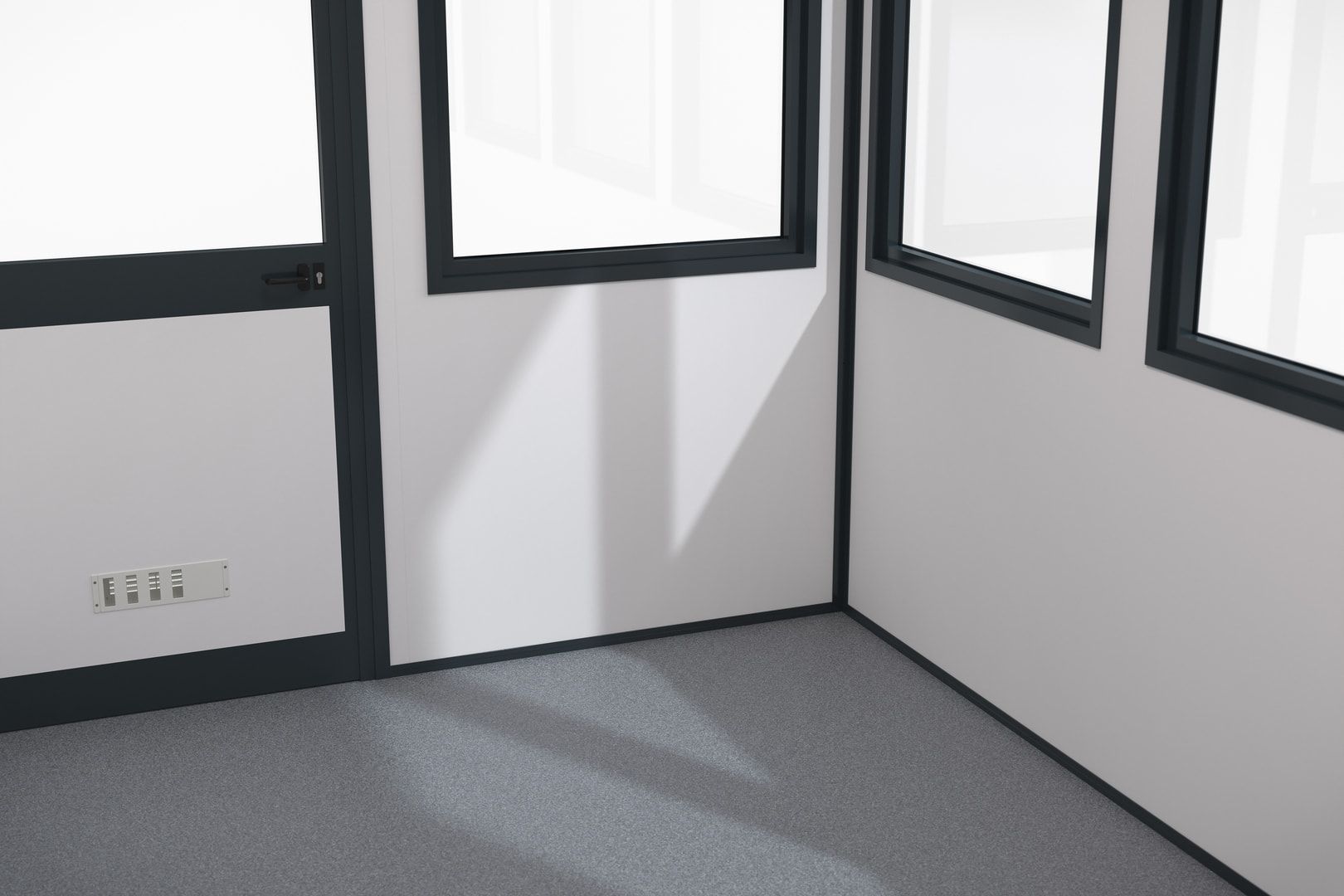 Bürocontainer, Aufsichtsstand, Meisterbüro, Lagerhallenbüro, für Innen, 2.600 x 5.908 x 3.608 mm (HxBxT), 21,32 qm, ohne Fußboden