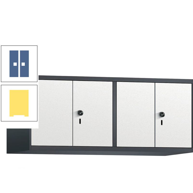 Aufsatzschrank, Schrankaufsatz, Türen paarweise, 4 Fächer a 300 mm, Farbe Pastellgelb, Tür anthrazitgrau, 500 x 1.200 x 500 mm (HxBxT)