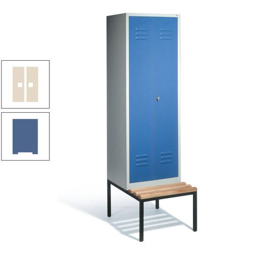 Doppel-Spindschrank, Buche Sitzbank untergebaut, 2 Abteile a 300 mm, Korpus lichtgrau, Tür anthrazitgrau, 2.090 x 610 x 815 mm (HxBxT)