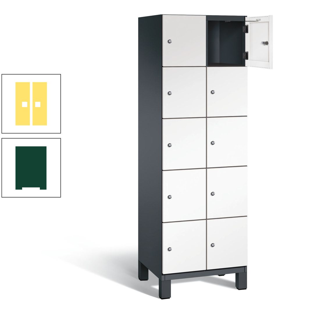 Fächerschrank, Stahlschrank, 10 Fächer, Türöffnungsbegrenzer, Füße, 1.980 x 600 x 525 mm (HxBxT), Korpus anthrazitgrau, Front anthrazitgrau