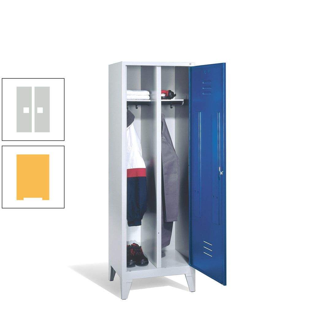 Doppel-Spind mit Großtür, Garderobenschrank mit Füßen, 2 Abteile a 300 mm, Korpus anthrazitgrau, Tür anthrazitgrau, 1.850 x 610 x 500 mm (HxBxT)
