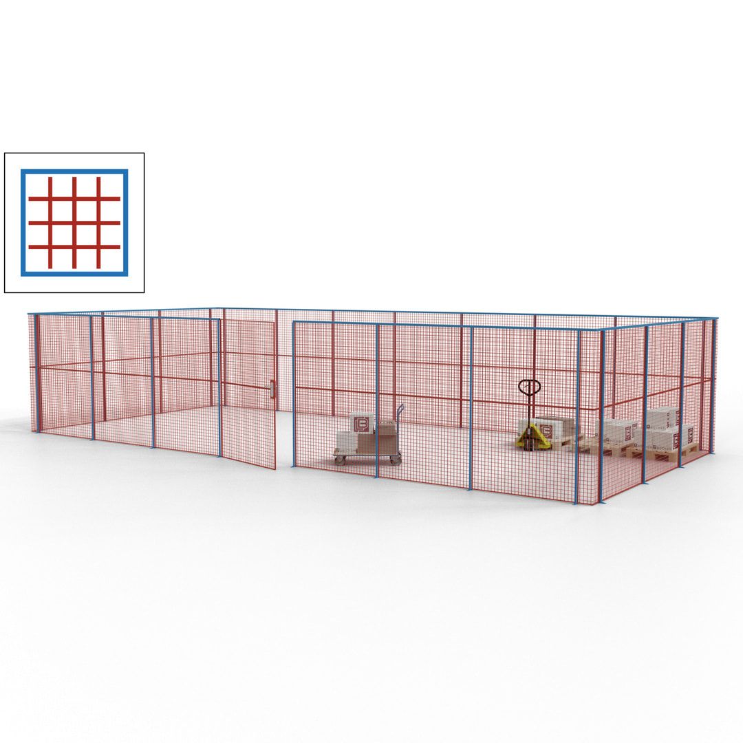 Hallentrennwand - Flügeltür, Gitter - 19 Gitterwände - 2.200 x 10.900 x 4.900 mm (HxBxT) - Perlweiß/reinorange