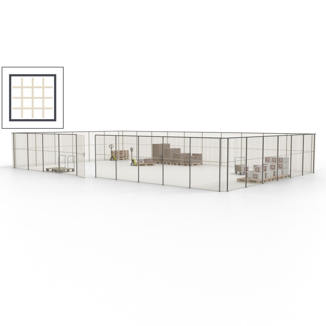 Maschinen Schutzgitter - Hallentrennwand - Sicherheitszaun - Tür - 48 m - 2.200 x 15.400 x 9.400 mm (HxBxT) - enzianblau