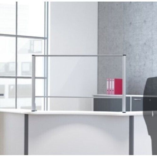 Hygienewand, 6 mm Acrylglas, zum Aufschrauben, für Thekenaufsatz / Tischplatte, Alu-Rahmen, Gewicht 10 kg,1.000 x 1.000 mm (HxB), Dekor silber