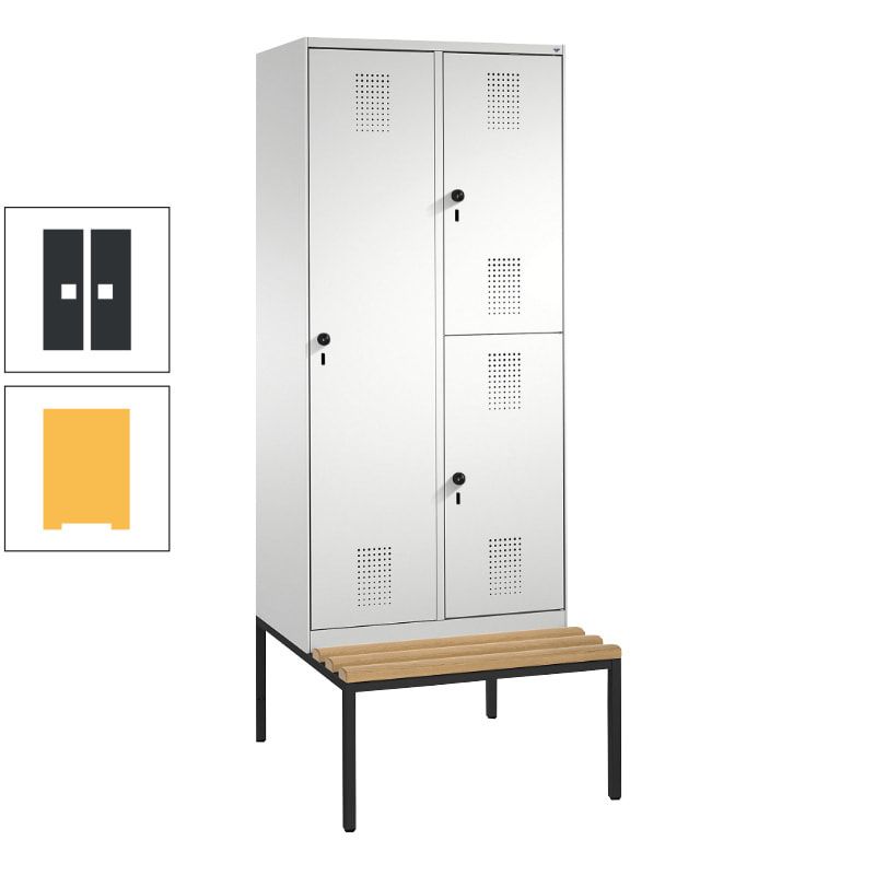 Garderobenschrank, Spind ein- und doppelstöckig Sitzbank, 2 Abteile, 3 Fächer, 2.090 x 800 x 500 mm (HxBxT), Front anthrazitgrau, Korpus anthrazitgrau