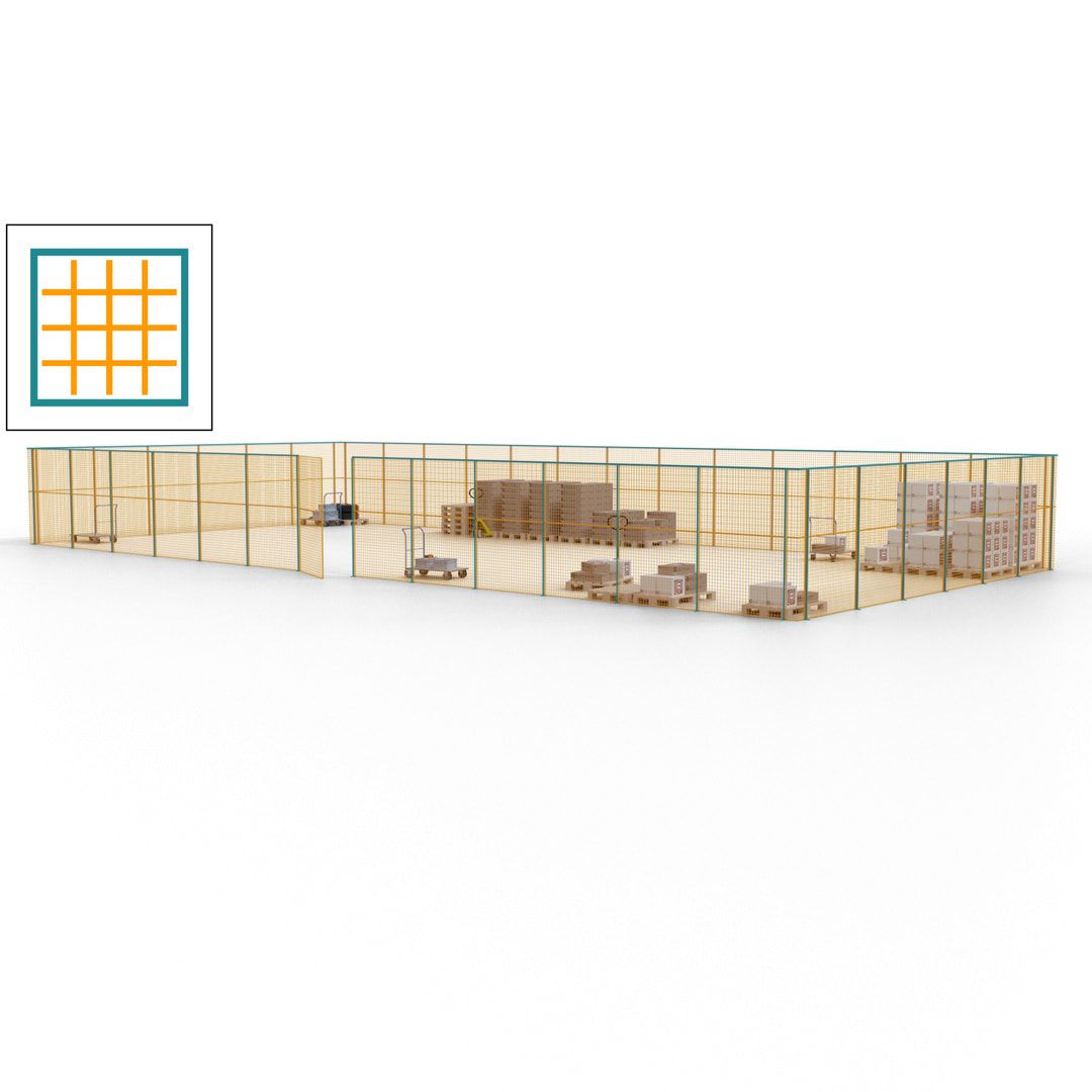 Maschinen Schutzgitter - Hallentrennwand - Sicherheitszaun - Tür - 57 m - 2.200 x 19.900 x 9.400 mm (HxBxT) - enzianblau