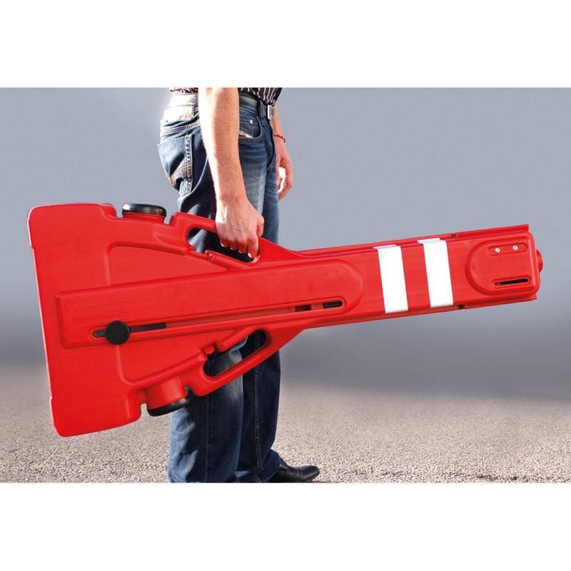 Scherensperre, Baustellenabsicherung, mobil, PVC, ausziehbar, minimaler Platzbedarf, rot-weiß, befüllbar mit Sand oder Wasser