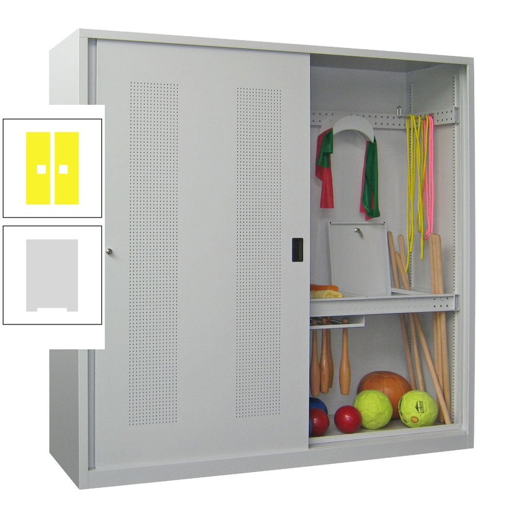 Ballschrank - Schiebetüren mit Lochfeld - Trennwand - 1.950x2.000x600 mm (HxBxT) - anthrazitgrau