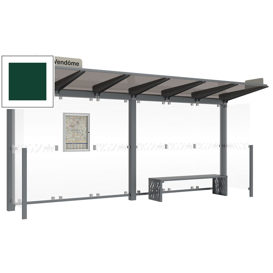 Buswartehalle - Unterstand - 2 Seitenverkleidungen - LED - Fahrplankasten - Haltestellenschild - 2.390 x 5.000 x 1.500 mm (HxBxT) - enzianblau