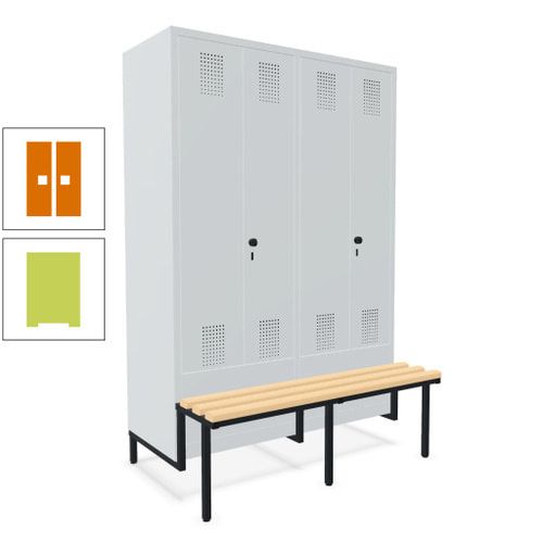 Doppel-Spind, Garderobenschrank, Buche Sitzbank integriert, 4 Abteile 300 mm, Korpus anthrazitgrau, Tür anthrazitgrau, 1.850 x 1.200 x 815 mm (HxBxT)