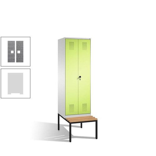Doppel-Spind, Garderobenschrank, Buche Sitzbank untergebaut, 2 Abteile a 300 mm, Korpus anthrazitgrau, Tür anthrazitgrau, 2.090 x 600 x 815 mm (HxBxT)