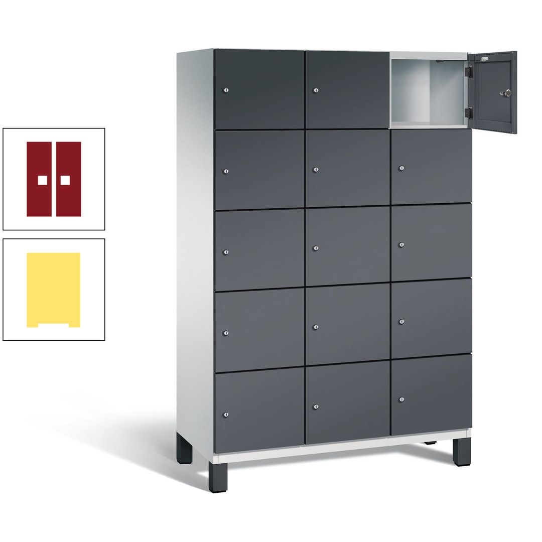Fächerschrank, Stahlschrank, 15 Fächer, Türöffnungsbegrenzer, Füße, 1.980 x 1.200 x 525 mm (HxBxT), Korpus anthrazitgrau, Front anthrazitgrau