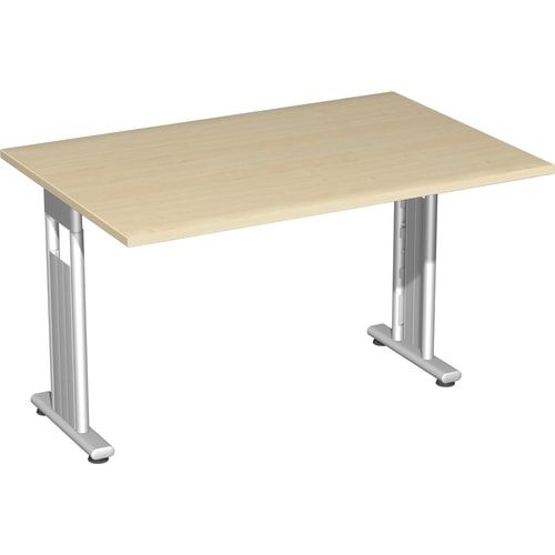 Schreibtisch mit einseitig verkürzt Füßen - C-Fuß Flex - Bürotisch - Konferenztisch - 720 x 1.200 x 800 mm (HxBxT) - Dekor Ahorn - Gestell silber