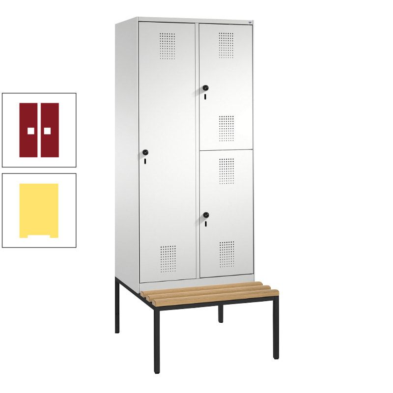 Garderobenschrank, Spind ein- und doppelstöckig Sitzbank, 2 Abteile, 3 Fächer, 2.090 x 800 x 500 mm (HxBxT), Front anthrazitgrau, Korpus anthrazitgrau