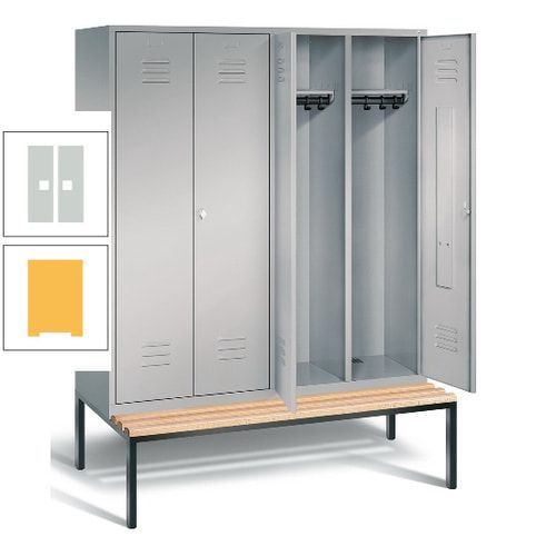 Doppel-Spindschrank, Buche Sitzbank untergebaut, 4 Abteile a 400 mm, Korpus lichtgrau, Tür anthrazitgrau, 2.090 x 1.590 x 815 mm (HxBxT)