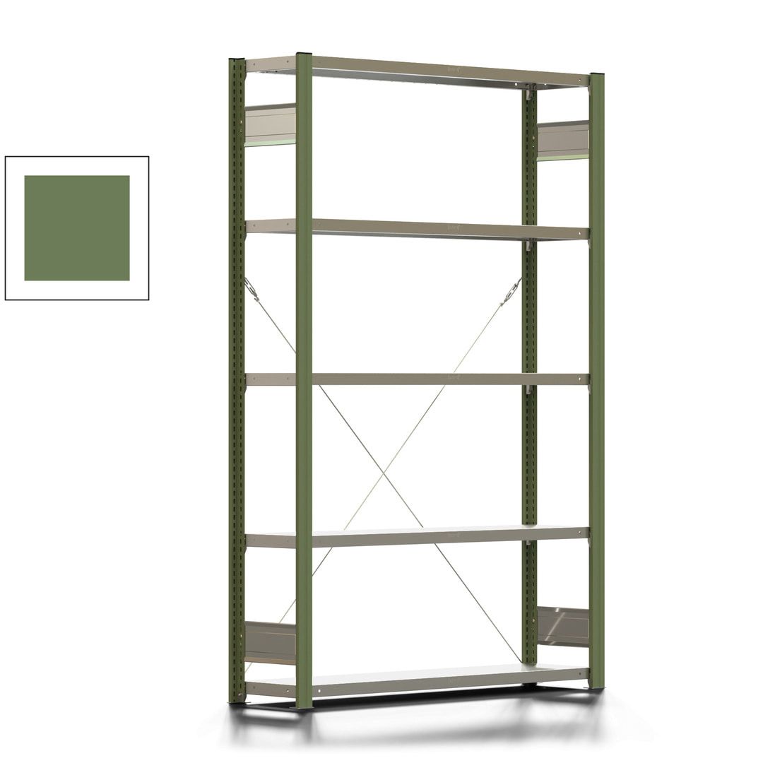 Fachbodenregal mit Tiefenriegel - 350 kg - 2.000 x 1.285 x 326 mm (HxBxT) - Anbauregal - 5 Böden - enzianblau - Lagerregal - Steckregal BERT
